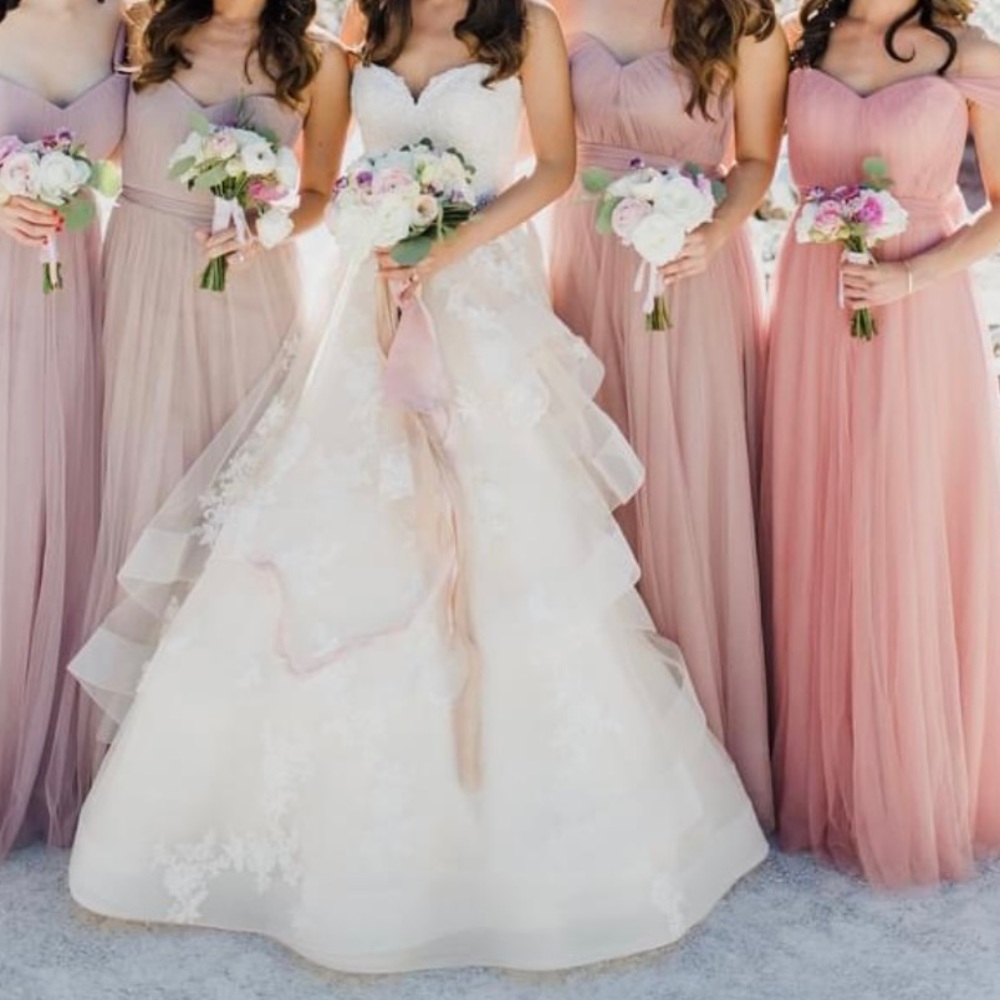 Romantic Blush Pink Bridesmaid Dress - Strapless Tulle Gown